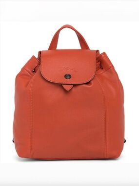 Longchamp Le Pliage Cuir Lambskin Leather Backpack Rust Orange w/Dust Bag